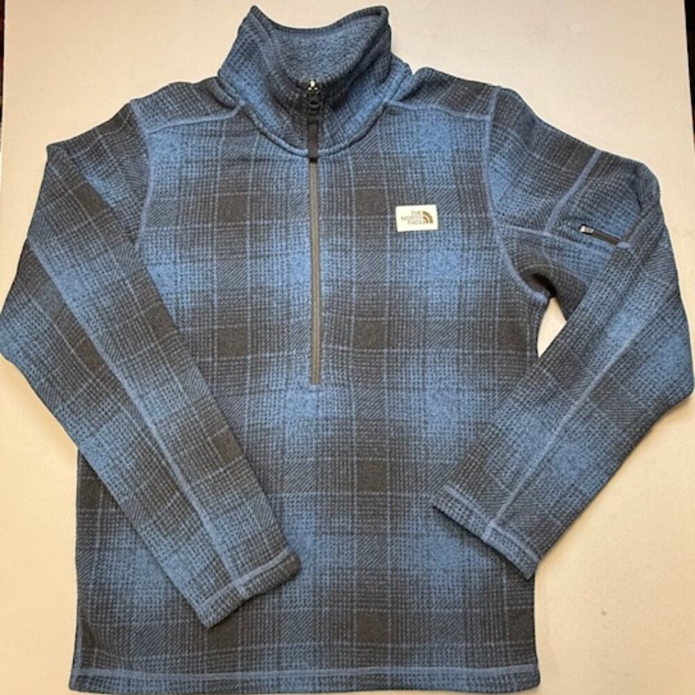 North Face Sweater Men's Gordon Lyons Small 1/4 Zip Pullover Blue Plaid Fleece